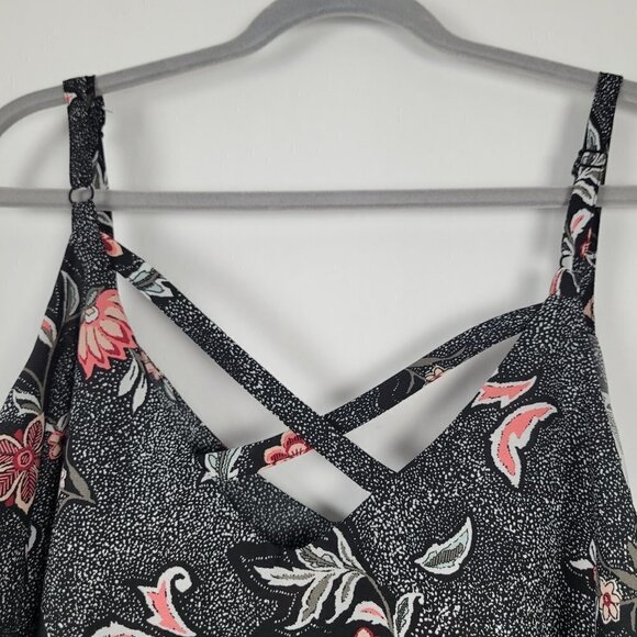 Torrid Georgette Layered Crisscross Cami Tank Top Black Floral Dot 0X - Picture 8 of 9